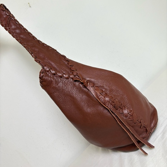 LUCKY BRAND Genuine Leather Large Boho Whipstitch Hobo Shoulder Bag Purse - Picture 11 of 16